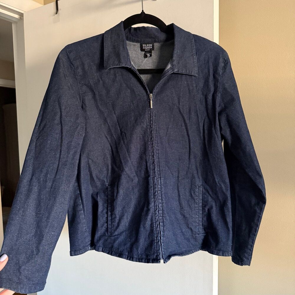 Eileen Fisher Denim Lightweight Zip Up Shirt Jacket Blue Size PM Petite Jean